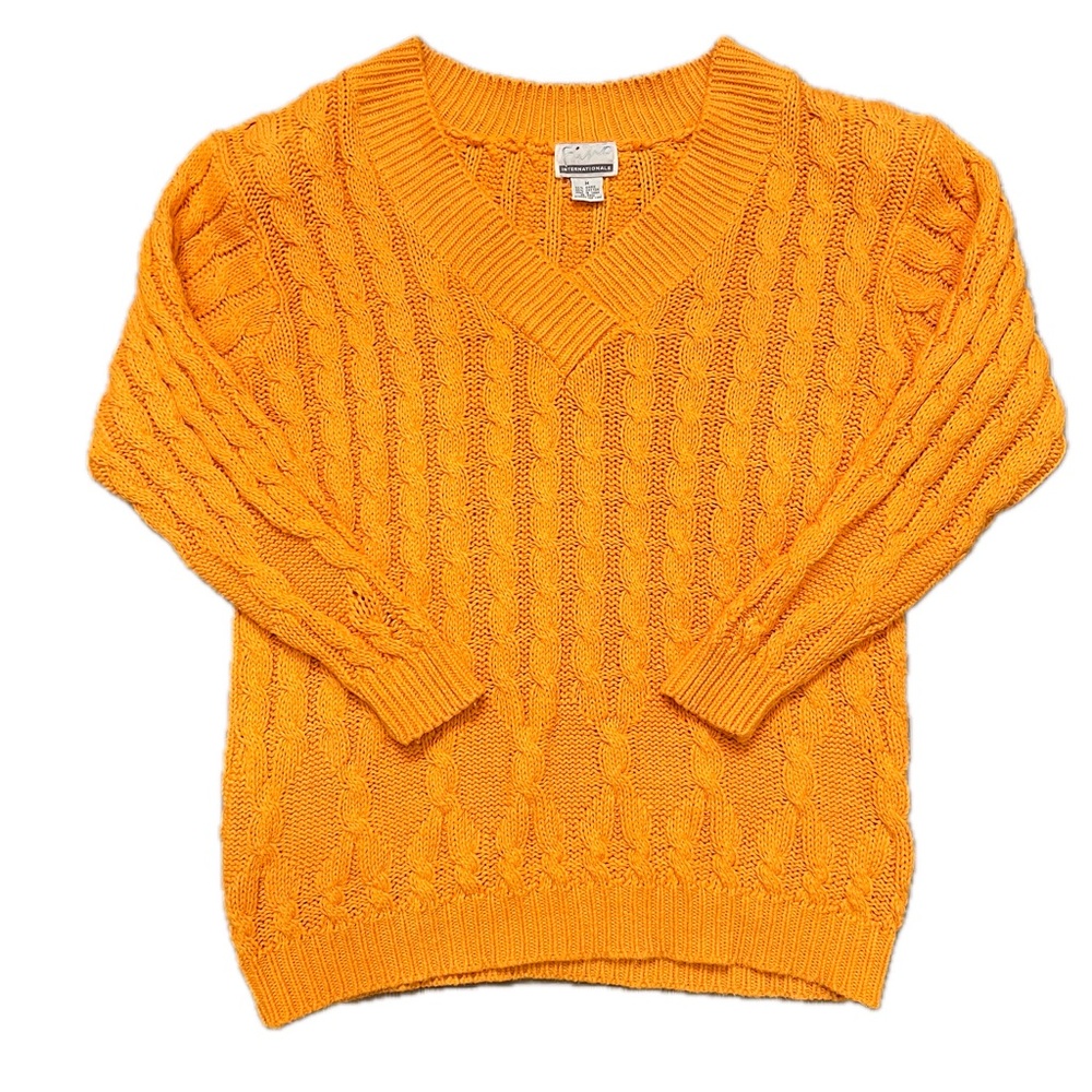 Vintage Fisherman Chunky Cable-Knit Sweater orange large 80s 90s